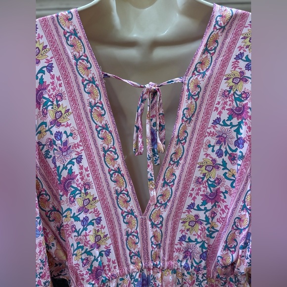 R Vivimos Pink Floral Empire Waist Mid Length Dress Large 12/14 - Picture 4 of 11